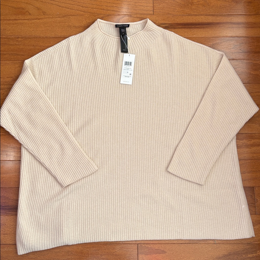 Eileen Fisher Ribbed Funnel Neck Cashmere Sweater
